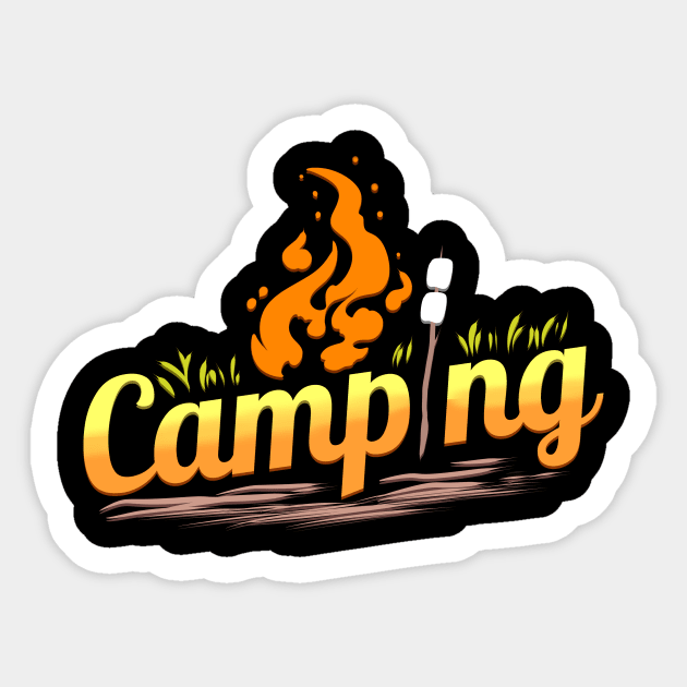 Camping with campfire and marshmallows camping Sticker by SinBle